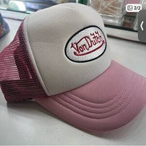 Von Dutch Cream and Pink Mesh Hat